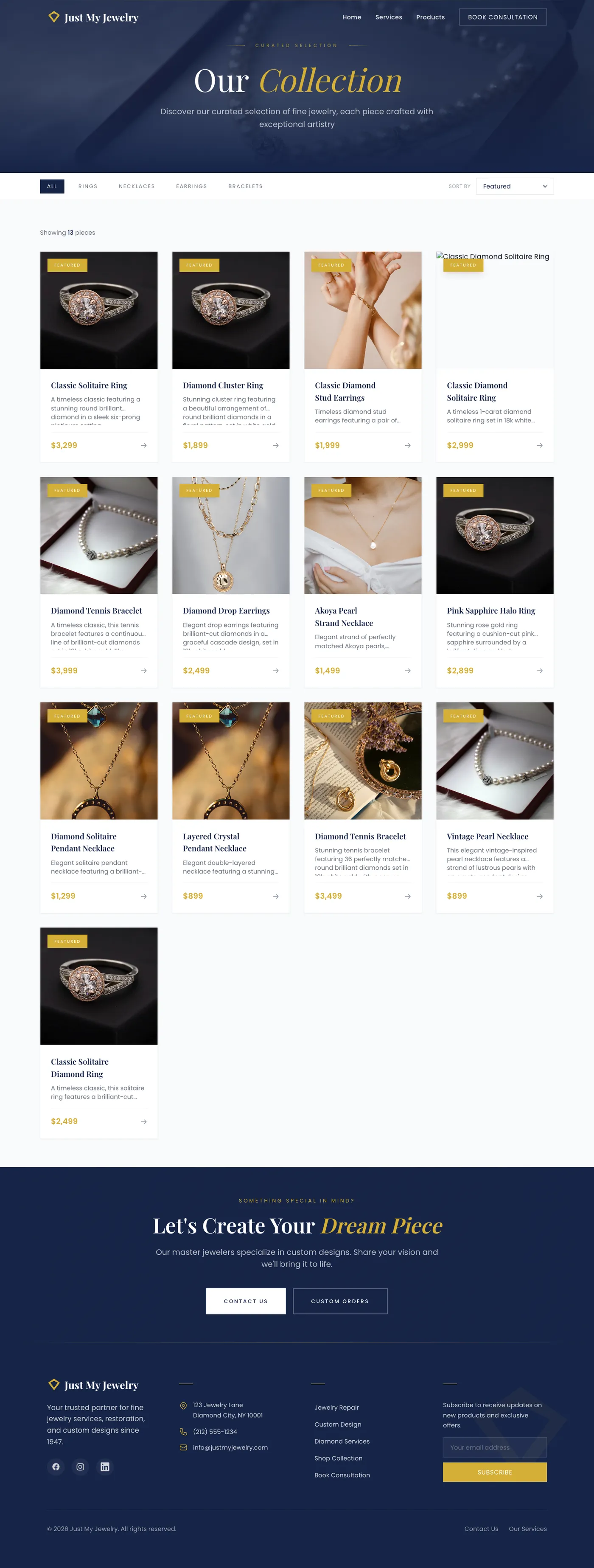 A filterable product grid with categories and sorting.